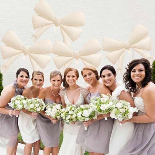 Image of 4 Pcs Large Bow Balloons, Light Apricot Bow Balloon Coquette Balloons for Light Apricot Bow Party Decorations Coquette Birthday Decorations