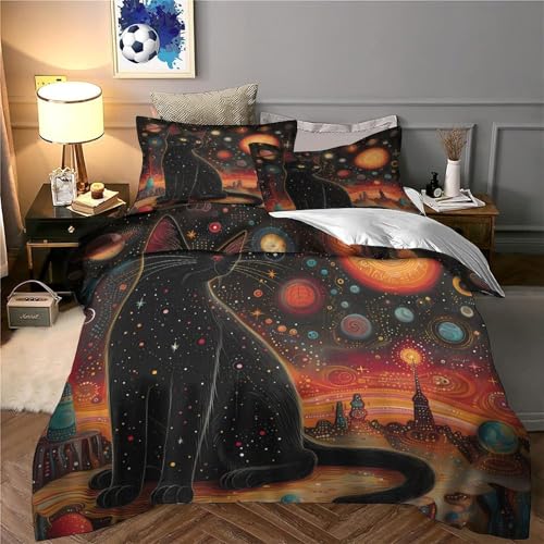 Housse de couette chat cosmique hypoallergique avec zip 140x200