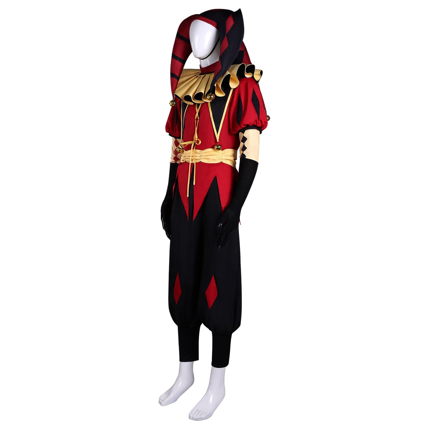 Personaggio del Gioco Pierrot Cosplay Costume Vestito Gioco di Ruolo Uniforme Set Completo Halloween Carnevale Festa Dress Up Suit con Cappello Mascherina per Uomo