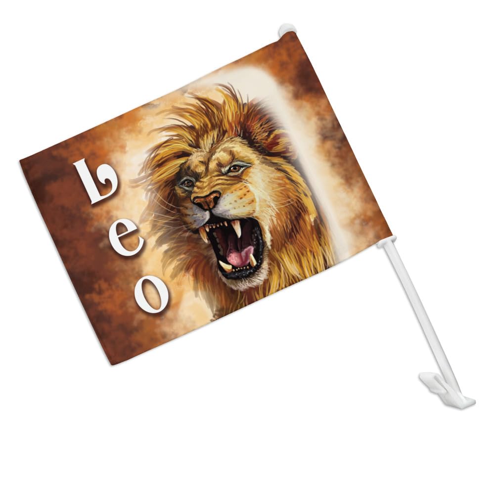 Leo the Lion Zodiac Horoscope Car Truck Flag with Window Clip On Pole Holder