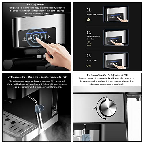 1,6 L Kaffeemaschine, 20 Bar Hochdruckextraktion, 850 W Kaffeemaschine, Kaffeestärke Und Anzahl Der Tassen Frei Einstellbar, Leistungsstarker Milchaufschäumer – Bild 4