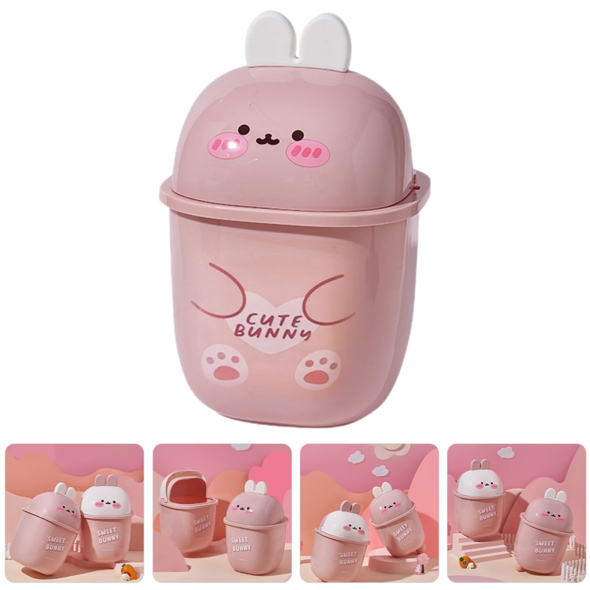 Mini Poubelle de Table en Plastique avec Couvercle, Forme Lapin, Résistante à l'Usure et aux Odeurs