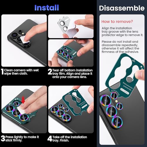 Image of Tensea (3+2 Pack Compatible with Samsung Galaxy S26 Ultra Camera Lens Protector, 9H Tempered Glass Camera Cover Screen Protector Metal Custom Ring Installation Tray
