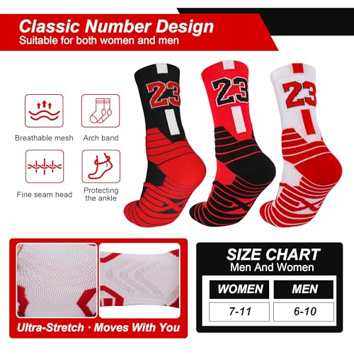 Elite Basketball Socks 3 Pair - Moisture-Wicking Arch Support Crew Sock for Men/Women, Running Athletic Socks4