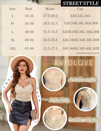 Image of Avidlove Lace Tank Top Bralette for Women V Neck Camisole Lingerie Spaghetti Strap Sexy Tops