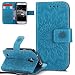 Produktbild EMAXELERS Galaxy S4 Mini Hülle Mandala Sunflower Prägung Muster PU Leder Wallet Case Flip Cover im Etui Brieftasche mit Standfunktion für Samsung Galaxy S4 Mini,Blue Left and Right Sunflower