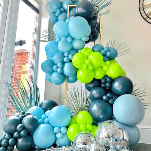 Image of RUBFAC 129pcs Blue Green Balloons Different Sizes 18 12 10 5 Inch for Garland Arch, Green Blue Balloons for Birthday Baby Shower Gender Reveal Wedding Party Decoration