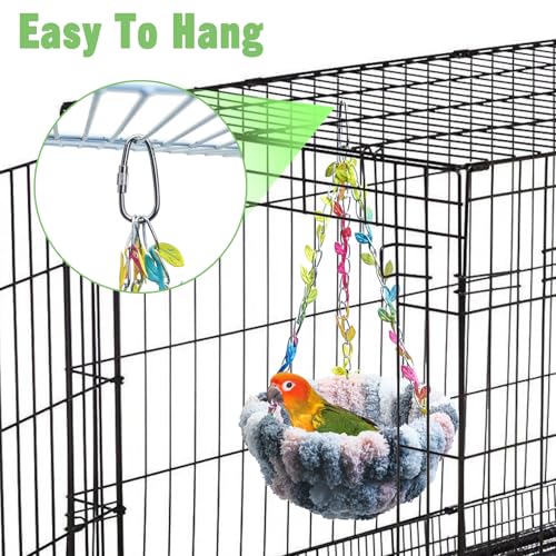Image of kathson Hanging Bird Bed, Bird Hammock for Cage Winter Warm Bird Plush Nest Parrot Sleeping Bed for Budgie Lovebird Conure Quaker (Diameter 6.3 in, Green)
