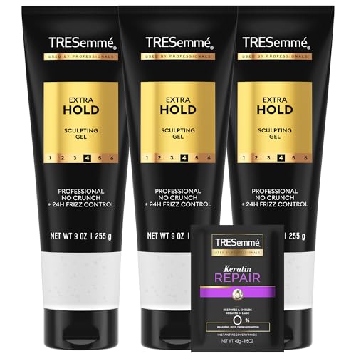 TRESemmé Hair Gel, Sculpting, Extra Hold, 3-Pack + Keratin Repair Instant Recovery Mask – Frizz Control, Professional Quality Styling Products, Alcohol-Free
