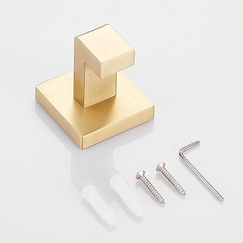 Miniatura 4 de Beelee Ganchos de pared dorados cepillados, paquete de 4 ganchos para toallas de baño, ganchos para batas de acero inoxidable SUS 304, colgador de