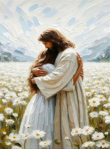 Diamond Art Kits for Adults Beginner- Jesus Hugging Woman Christian DIY Modern Diamond Painting Kits 5D Diamond Dots Gem Art Crafts with Tools Round Full Drill Funny Crafts for Home Wall Decor&Gift