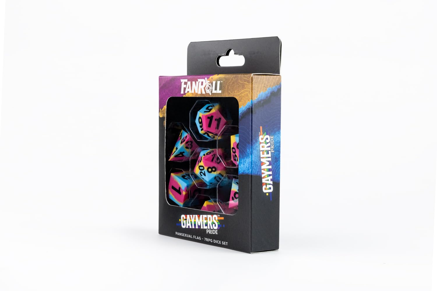 16mm Pride Sharp Edge Silicone Rubber Poly Dice Set - Pansexual: Gaymers Pride: FanRoll