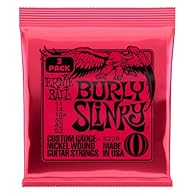 Includes 3 individually wrapped sets. Ernie Ball Slinkys are played by legends around the world including Slash, Jimmy Page, Metallica, Eric Clapton, and more. Burly Slinkys are ideal for players who prefer a heavier set of strings for thicker tone a...