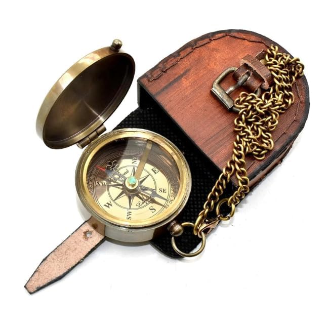 Brújula vintage de latón con estuche de cuero hecho a mano miniatura 2