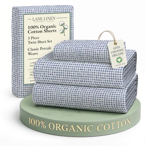 Image of LANE LINEN 100% Organic Cotton Twin Sheets Set - 3 PC Bedding Sheets & Pillowcases - Breathable & Cooling Bed Sheets - Deep Pocket up to 15 inch, Sheets for Twin Size Bed: Polka Dot (Blue)