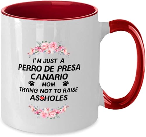 Miniatura 2 de I'm Just A Perro De Presa Canario Mom Trying Not To Raise Assholes Two Tone Red And White Coffee Mug 11Oz.