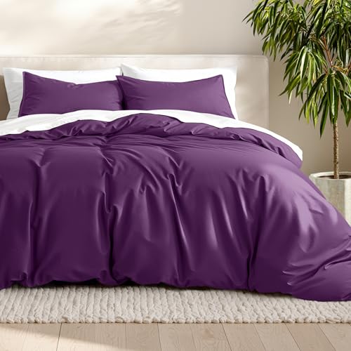 Bare Home Bedding Duvet Cover Queen Size - Premium 1800 Super Soft Collection - Lightweight, Cooling Duvet Cover - Soft Breathable Bedding (Queen, Plum)