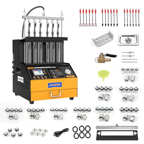 AUTOOL Fuel Injector Cleaner and Tester Machine Ultrasonic Fuel Injection Cleaner 6 Cylinder for GDI EFI FSI 12V/70V/120V Color Display 67.63oz Cleaning Tank 3 Cleaning Functions 12 Test Modes