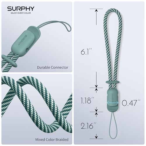 Image of SURPHY 2 Pack Phone Lanyard, Phone Wrist Strap for Case, Camera Wrist Strap | Ultra-Light 2-Color Braided Phone Strap, Cellphone Charm Strap, Anti-Lost Wrist Lanyard for Women and Men, Green Gray