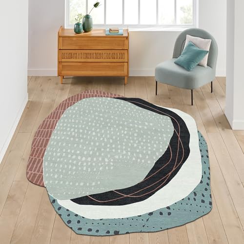 Tapete decorativo beige gris verde irregular 6 ft lavable miniatura 1
