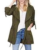 Ärmel: Langarm Minetom Damen Mantel Herbst Tunika Parka Trenchcoat Langärmlig Revers Jacke Outwear Armeegrün DE 44