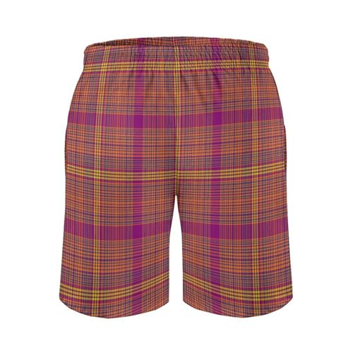 Hawaiian Shorts for Men - Comfy Retro Burgundy Plaid Print Mens Swim Trunks Bathing Suits with Mesh Lining 5