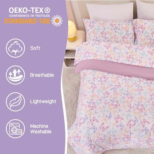 Image of Yibeizi Butterfly Kids Comforter Set for Girls Full Cute Bedding