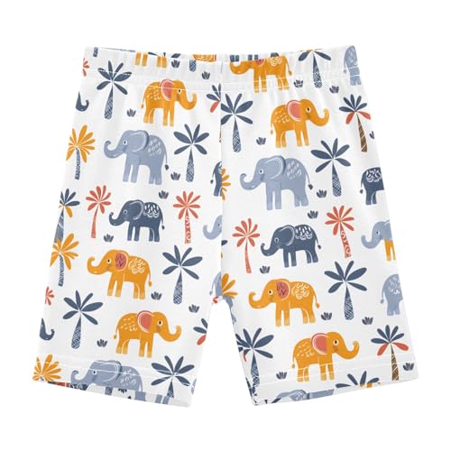 Hand Drawn Colored Elephant Girls Shorts Elastic Waist Sports Shorts Girls Leggings Pants for 4-10 Years
