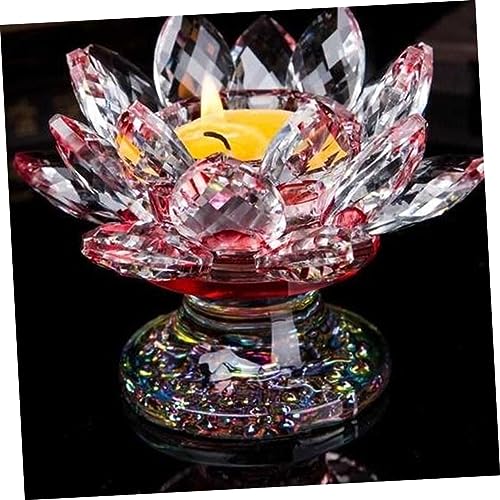 RORPOIR Crystal Lotus Candle Holder Glass Votive Holders Crystal Decor Crystal Flower Paperweight Glass Tealight Holder Glass for Table Top Home Decor Candle Stand Household Decorate