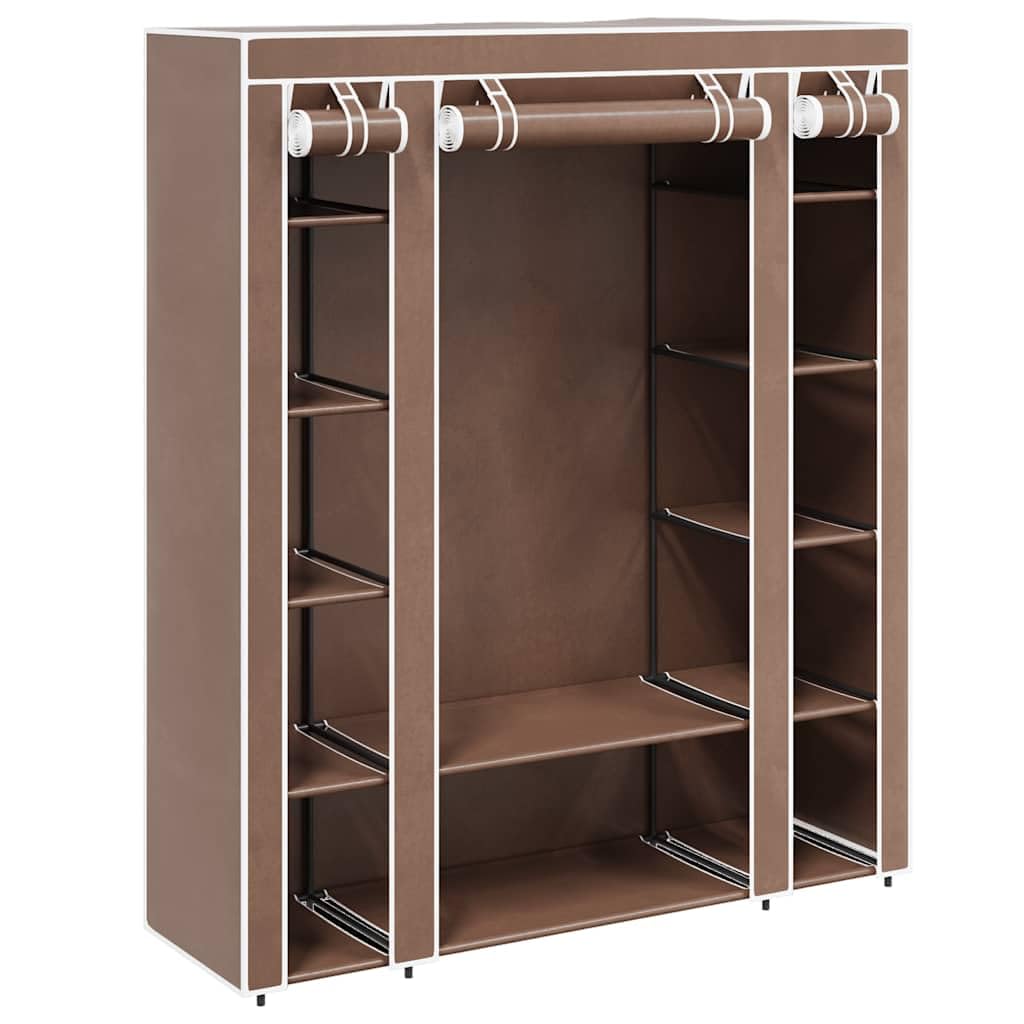 Tragbarer Faltschrank aus Vliesstoff mit Fächern und Stangen, 45×150×176 cm, Braun – schützt Kleidung und Schuhe vor Staub und Schmutz im Keller, Schlafzimmer oder beim Campen.