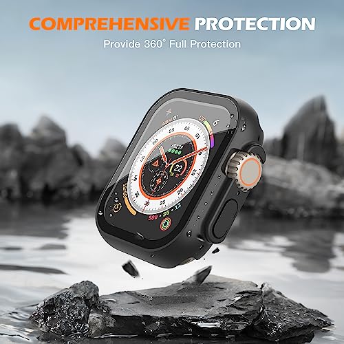 Image of Misxi [2 Pack] Waterproof Case with Button Designed for 49mm Apple Watch Ultra 3 (2025) / Ultra 2 / Ultra, Hard PC Cover with Tempered Glass Screen Protector for iWatch, 1 Black + 1 Transparent