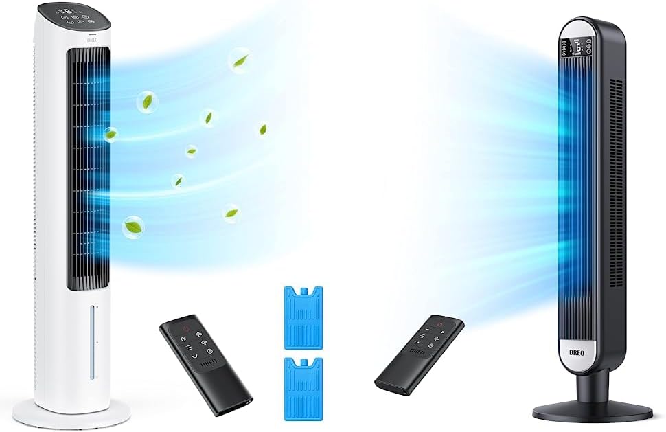 Dreo Evaporative Air Cooler, 40” Cooling Fans that Blow Cold Air, 2023 Upgrade with 80° Oscillating & Tower Fans for Home, 42 Inch 90° Oscillating fan for Bedroom Indoors, Floor Fan