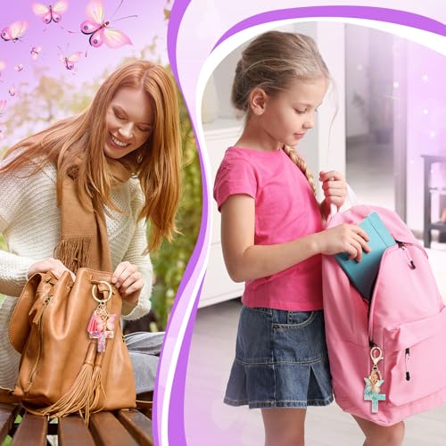 Image of Sureio Cross Butterfly bag charm Keychains for Women Christian Resin Keychain Bulk for women Gift Backpack Purse Wallet Bag
