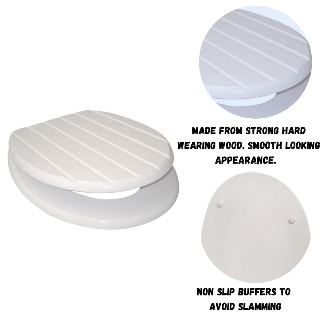 Marco Paul 18" White Groove Wooden Toilet Seat Soft Close, MDF Oval Toilet Seat with Chrome Hinges, Universal Fit, Easy Clean - Image 3