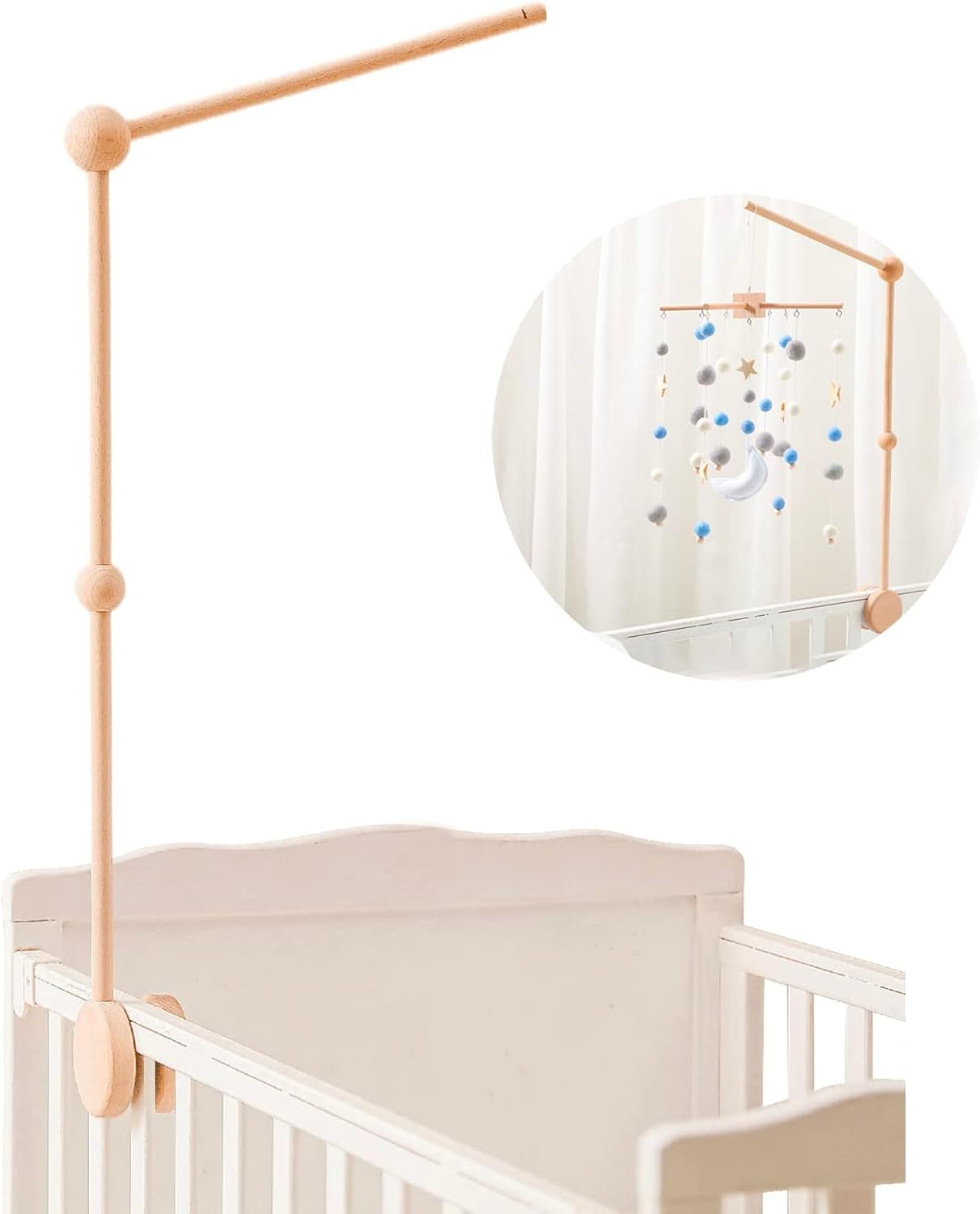 YHAOEN Baby Crib Mobile Arm Wooden Baby Mobile Crib Holder for Mobile
