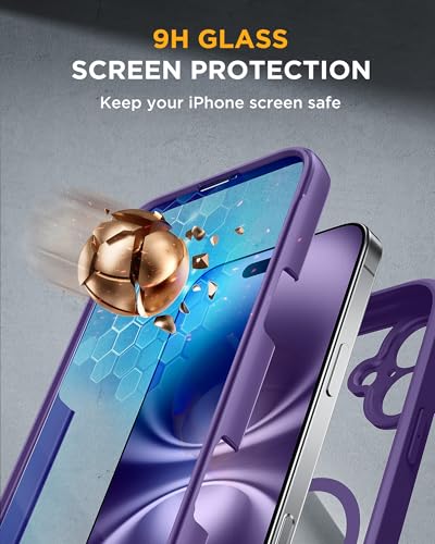 Image of Miracase Magnetic for iPhone 16 Plus Case Full-Body Phone with Built-in Glass Screen Protector, [Compatible with MagSafe] Military Drop Proof 16 Plus Cover 6.7 inch, Purple