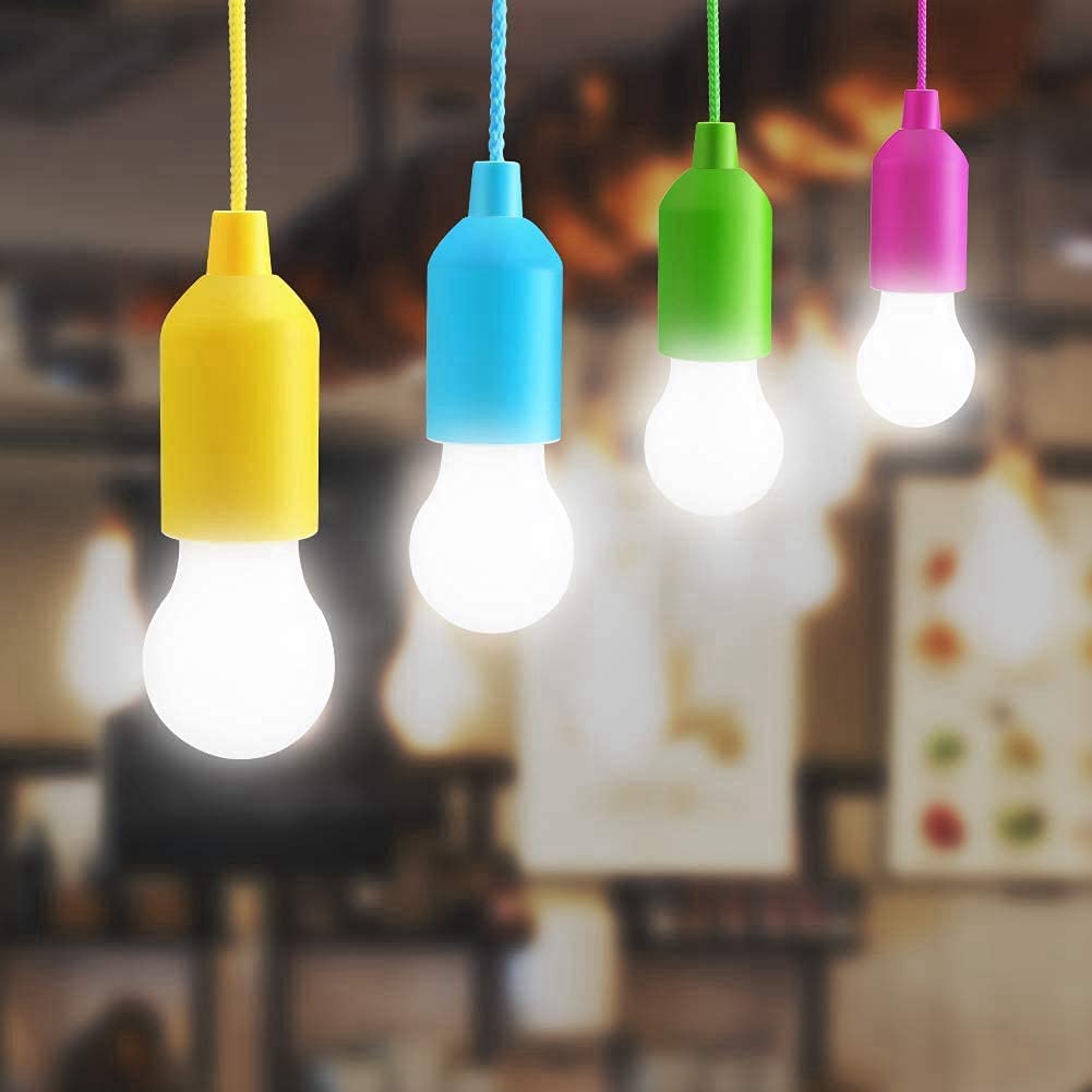 MODOAO LED Pull Cord Light Bulb Camping Tent Hanging Night Lamp Portable Night Light for Party, Weddings, Festivals Lighting, Camping (5 Packs Black)