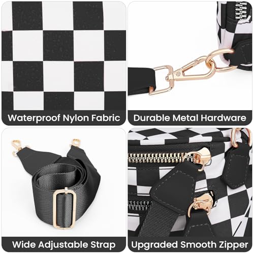 Image of Lushandy Bum Bag Checkered Crossbody Bag Mom Everyday Purse | Roomy Space, Wipe Clean, Wide Strap