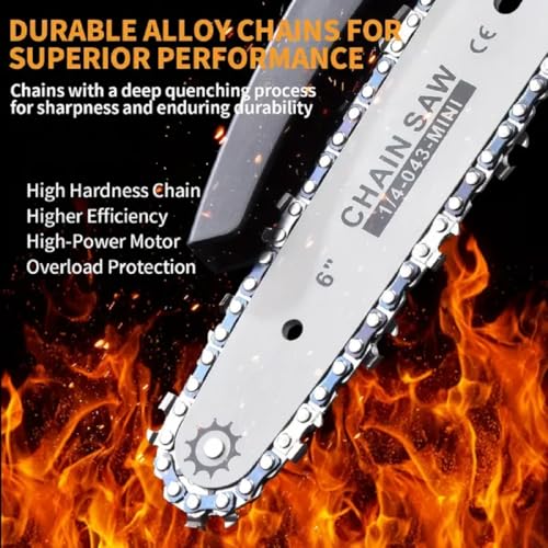 Image of Mini Chainsaw Cordless 6 Inch Cutting Area Wide Heavy Duty Battery Powered Hand Saw gardens farms pastures Wood Working Tool Like Logging Cutting Pruning with Multicolor