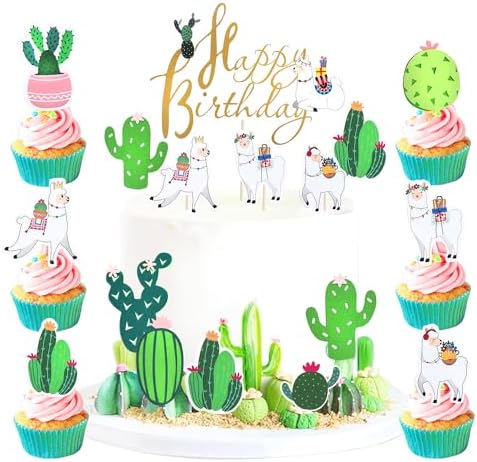 10 Stück Alpaka Lama Kaktus Cake Toppers | Rosa Kuchendekoration Für Kindergeburtstag