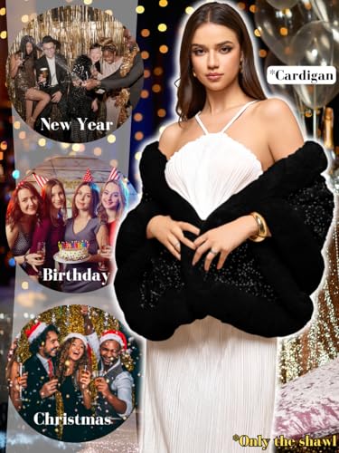 Women's Sequin Faux Fur Shawl Wrap, Winter Bridal Wedding, Luxury Elegant Velvet Fur Coat Jackets Cape Evening Party4