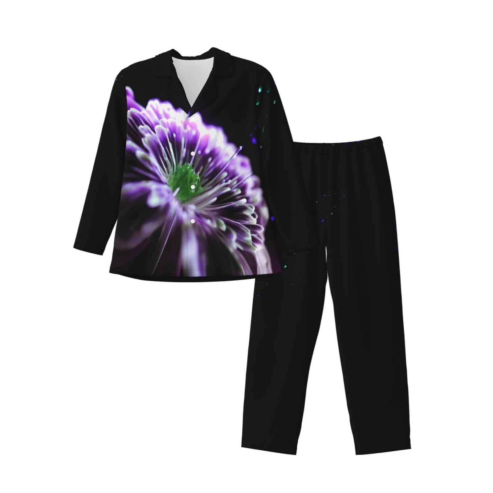 Pyjama homme violet vert vêtement de nuit doux imprimé - 8