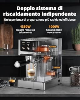 Macchina per Espresso 20 Bar per Casa con Frotheria Automatica, Cappuccino & Latte Caffè Macchina, Doppio Boiler Quick Estrazione (1350W+1000W), Acciaio Inox, Serbatoio d'Acqua 1.8L, Touchscreen