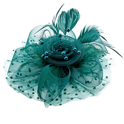 Image of DRESHOW Fascinators Hat Flower Mesh Ribbons Feathers on a Headband and a Clip Tea Party Headwear for Girls and Women