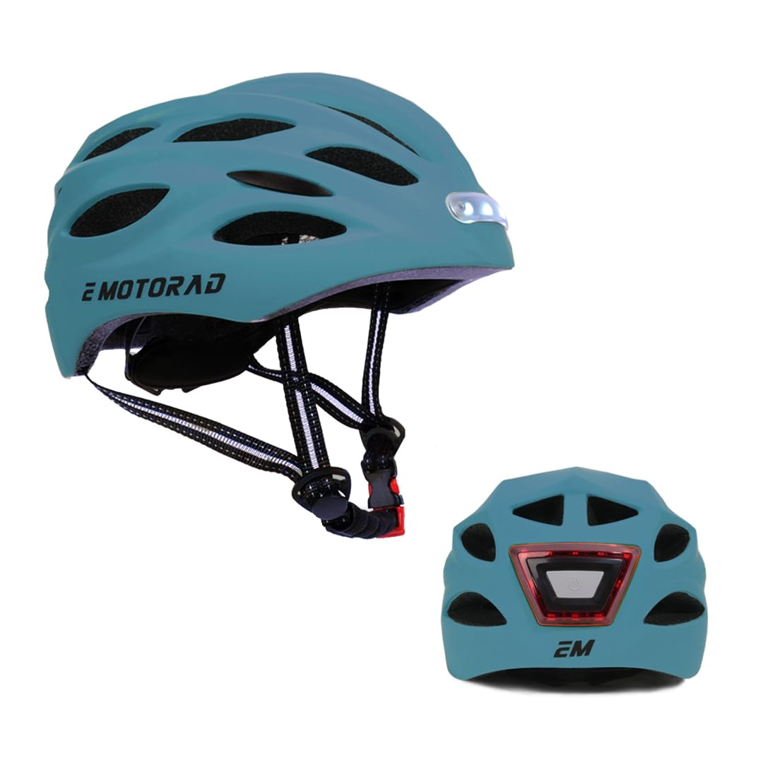 EMotorad Beacon Bicycle Helmet for Men and Women | Adjustable Straps, LED Front Light & Tail Light | EPS Foam Hard Shell (Blue, M) (B0DDHL9NC8) Amazon Price History, Amazon Price Tracker