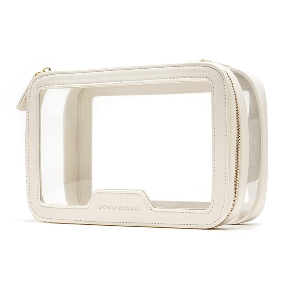 Estuche de maquillaje transparente, bolsa de aseo multiusos, estuche de tren de maquillaje, organizador de cosméticos portátil, bolsa de almacenamiento transparente, Blanco1
