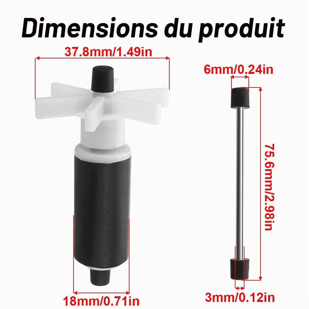 Lot de 2 turbines de rotor de pompe submersible, turbine de pompe à eau, joint libre, filtre magnétique haute efficacité, turbine de rotor d'aquarium, résistant à l'usure et à faible bruit