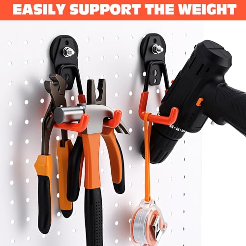 Image of Landhoow 18 Pcs Large Magnetic Hooks Heavy Duty Garage Magnet Hooks Strong Storage Utility Magnetic Hangers with Anti Slip Rubber Coating for Indoor and Outdoor Hanging (Orange)