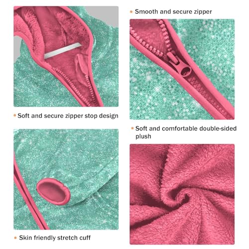 Mint Green Glitter Toddler Fleece Jacket Baby Girls Hooded Zipper Long Sleeve Thick Warm Outerwear 3-10 Years3