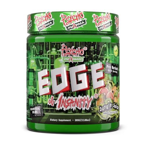 Psycho Pharma Strongest High Stim Preworkout Powder - Edge of Insanity - Most Intense Pre Workout Supplement for Pumps, Strength, Energy and Feel Good Focus. Rivals Famous PWOs of The Past